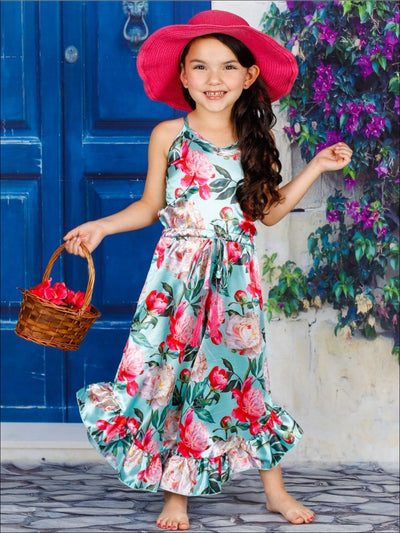 Little Girls Spring Jumpsuits | Floral Print Ruffle Palazzo Jumpsuit ...