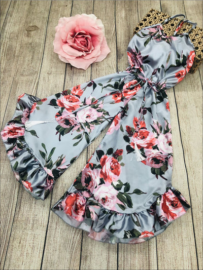 Little Girls Spring Jumpsuits | Floral Print Ruffle Palazzo Jumpsuit