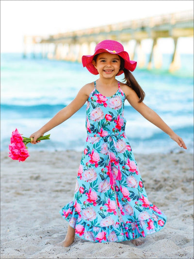 Little Girls Spring Jumpsuits | Floral Print Ruffle Palazzo Jumpsuit