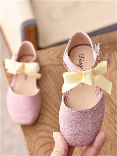 Girls Dressy Glitter Bow Tie Flats - Pink / 1 - Girls Flats