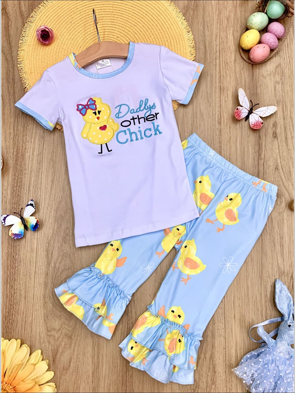 Girls Easter Daddys Other Chick Top & Chick Print Ruffled Leggings Set - Blue / XS-2T - Girls Easter Set
