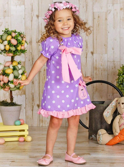 Causal Easter Dresses | Bunny Purple Polka Dot Ruffle Skater Dress