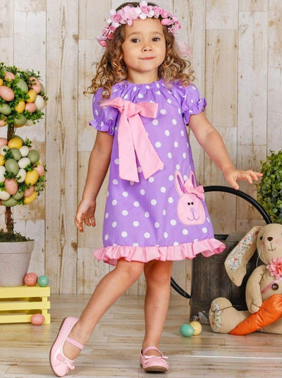 Causal Easter Dresses | Bunny Purple Polka Dot Ruffle Skater Dress