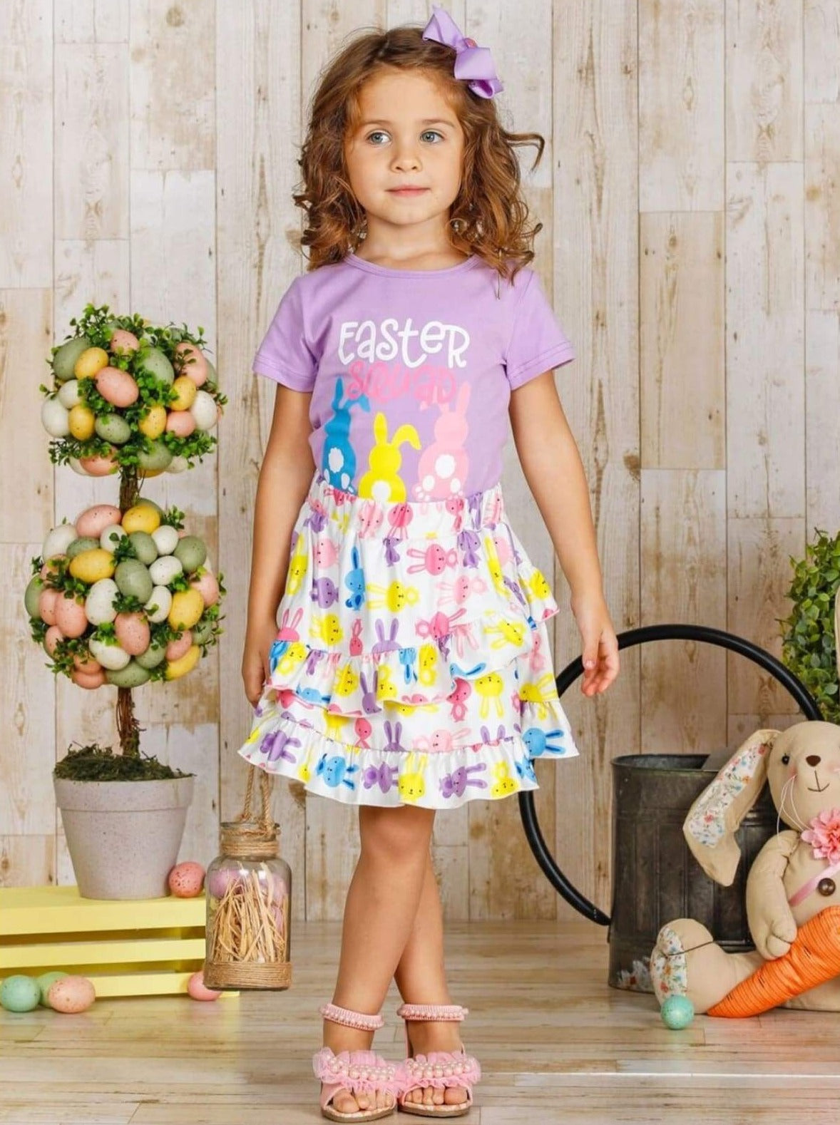 Casual Easter Clothes | Girls "Easter Squad" Top & Ruffled Skirt Set