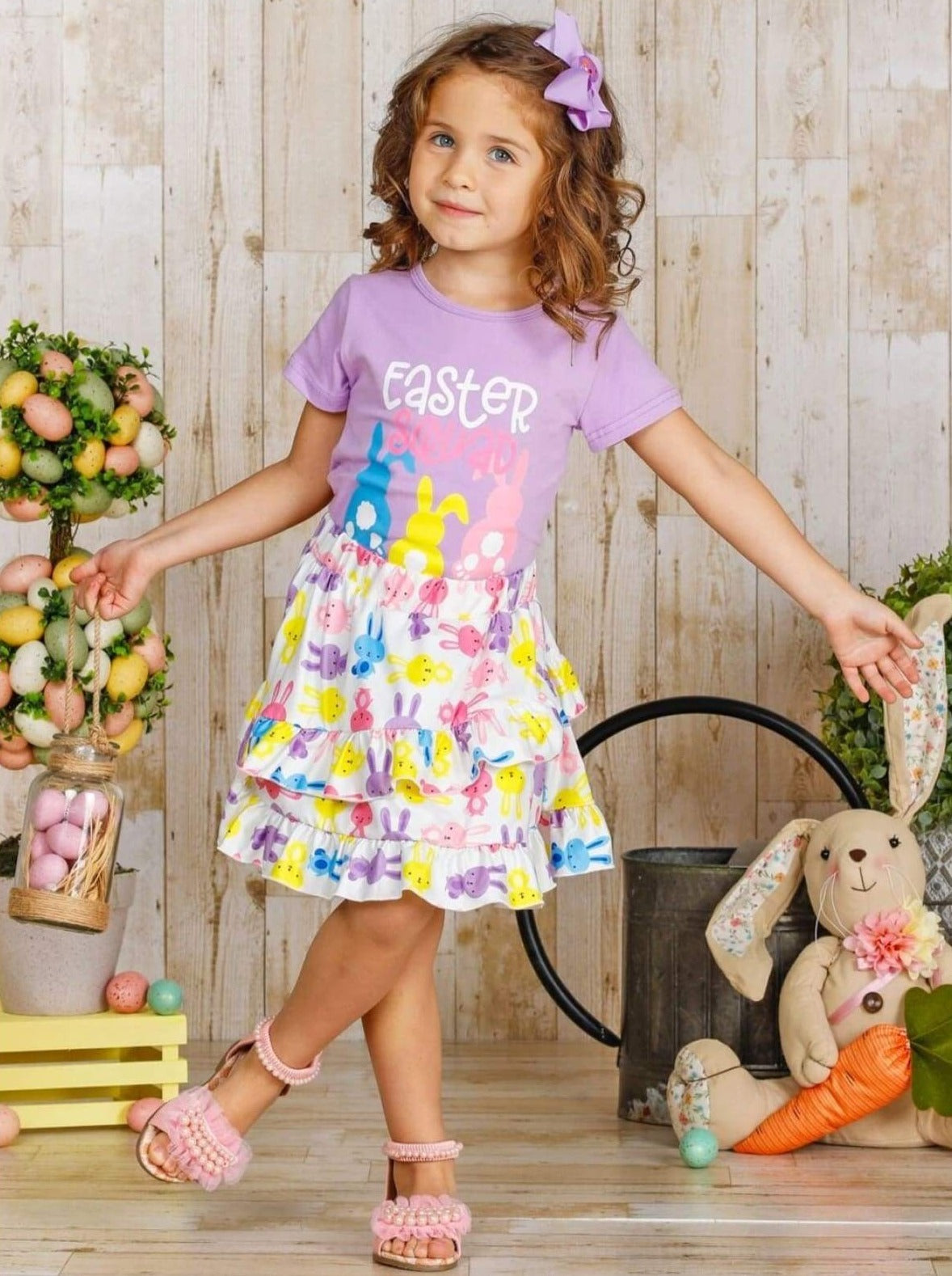 Casual Easter Clothes | Girls "Easter Squad" Top & Ruffled Skirt Set