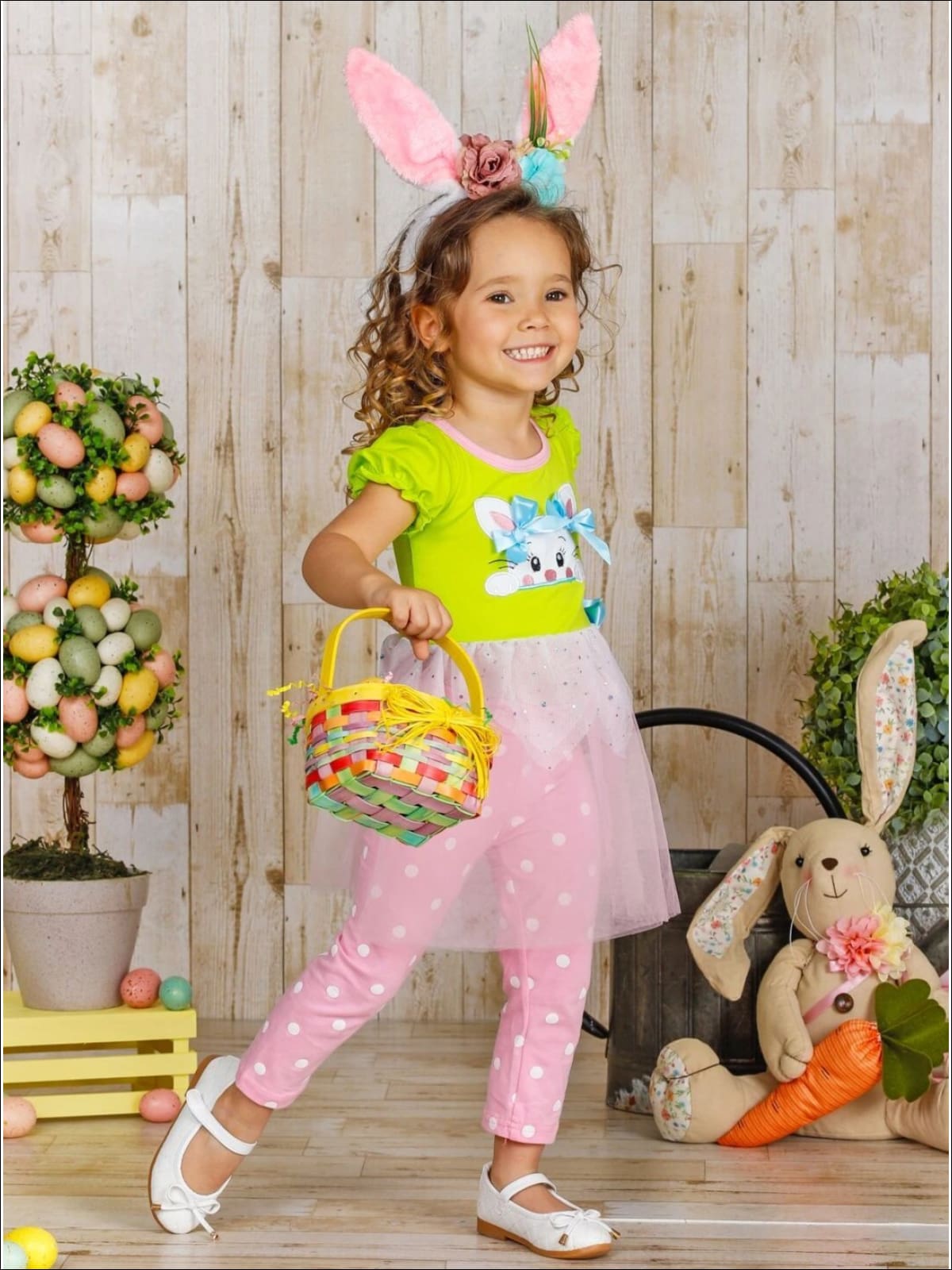 NEW Boutique Easter Bunny Rabbit Tunic Dress & Leggings Girls Outfit Set 
