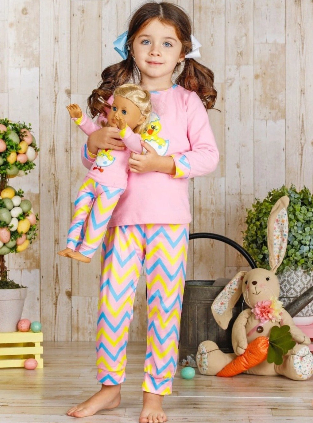 Girls Easter Themed Long Sleeve Set with Matching Doll Set - Girls Easter Set