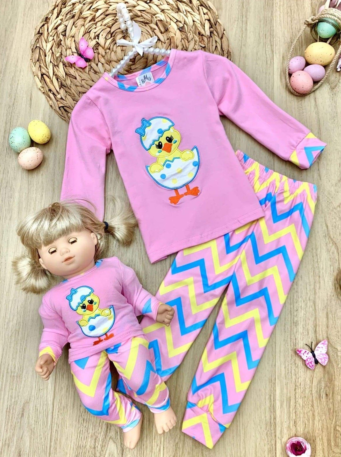 Girls Easter Themed Loungewear Set with Matching Doll Set - Girls Easter Set