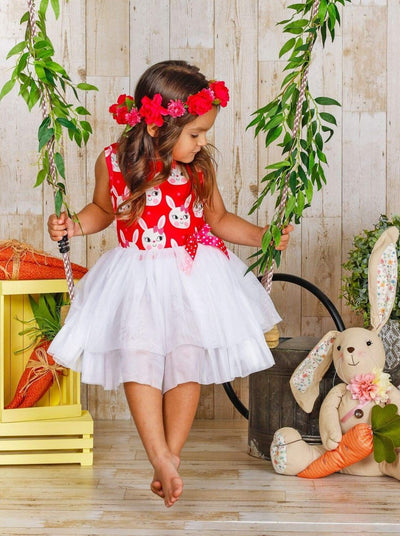 Kids Casual Easter Dress | Girls Sleeveless Bunny Print Tutu Dress