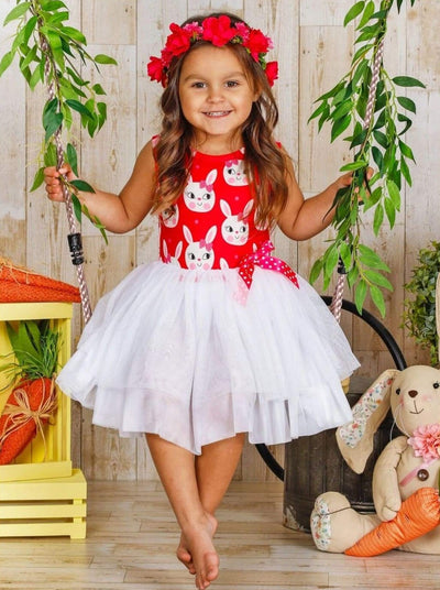 Kids Casual Easter Dress | Girls Sleeveless Bunny Print Tutu Dress