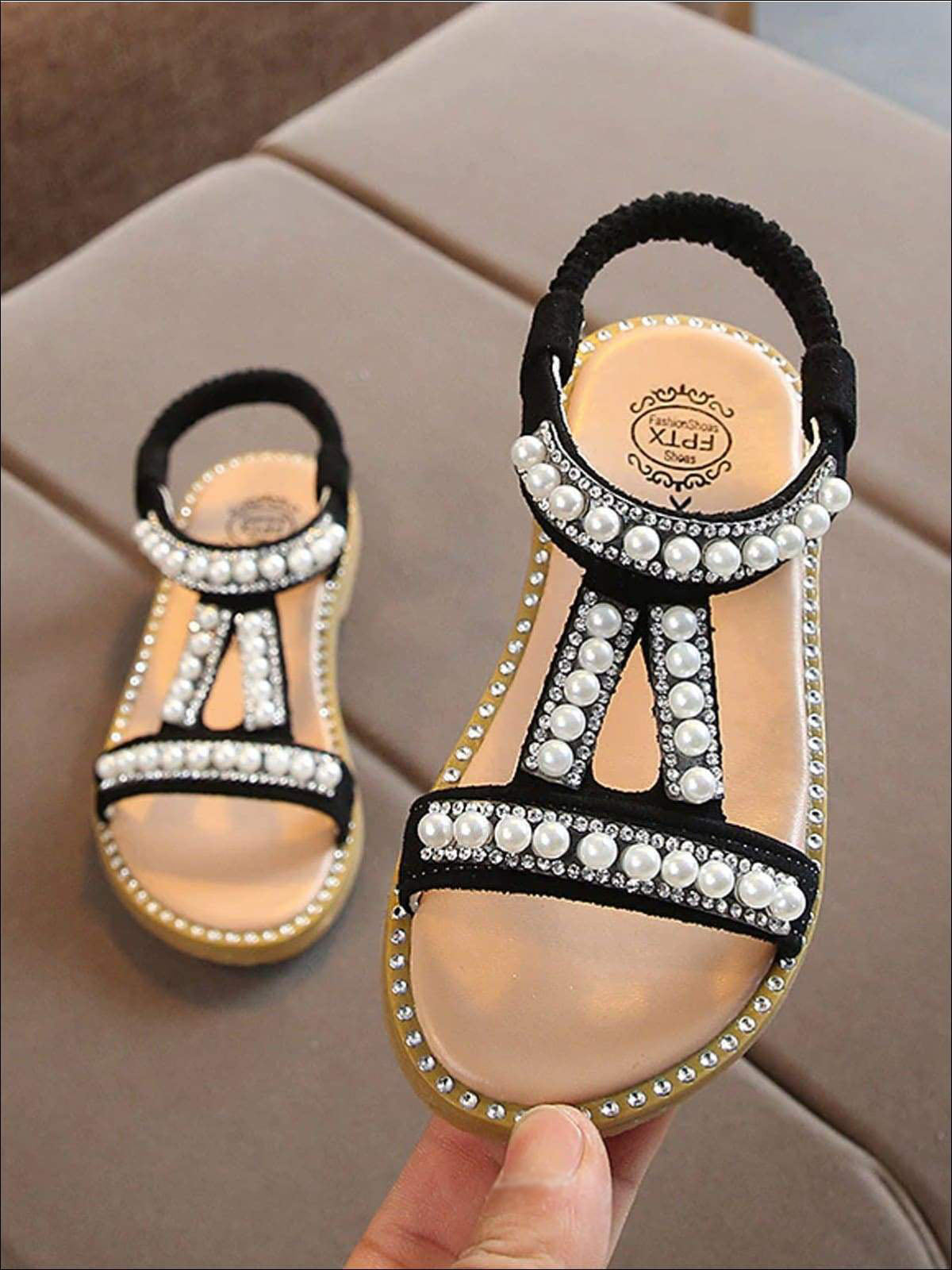 Mia Belle Girls Pearl Embellished Sandals | Shoes By Liv and Mia