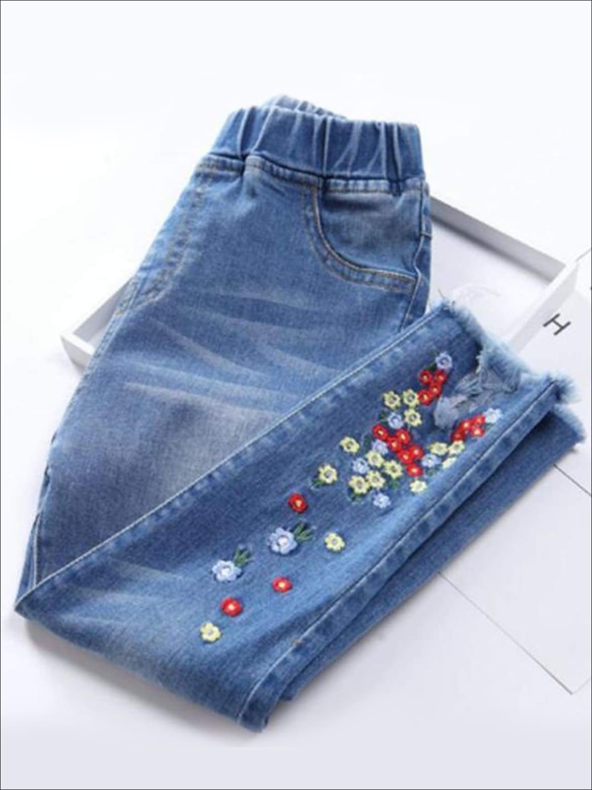 Girls Fall Clothes | Flower Embroidered Frayed Hem Jeans | Girls Boutique