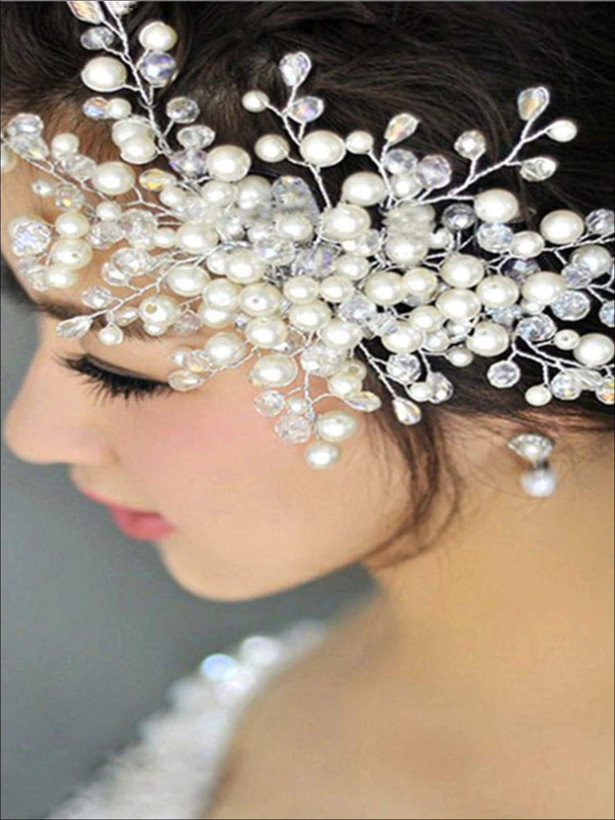 Girls Elegant Crystal & Pearl Embellished Headpiece - Hair Accessories