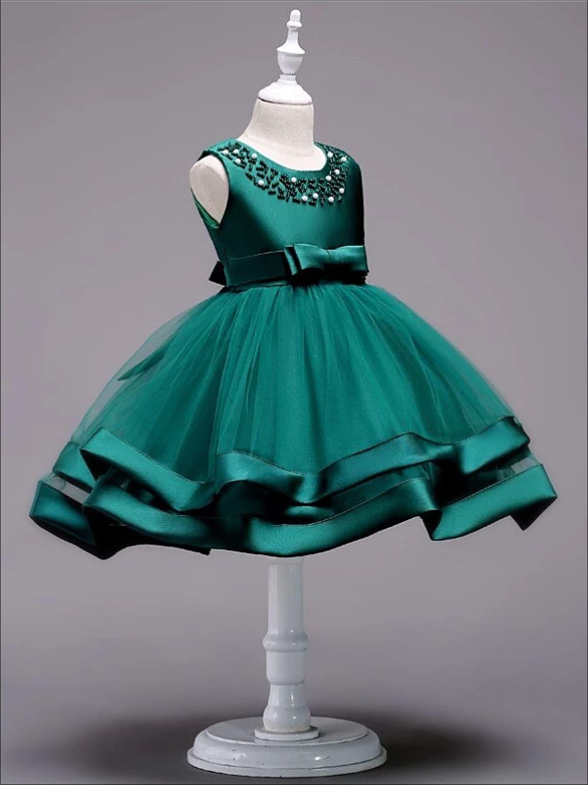 Girls Special Occasion Dress | Pearl Embellished Layered Satin Dress