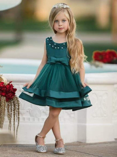 Girls Special Occasion Dress | Pearl Embellished Layered Satin Dress ...