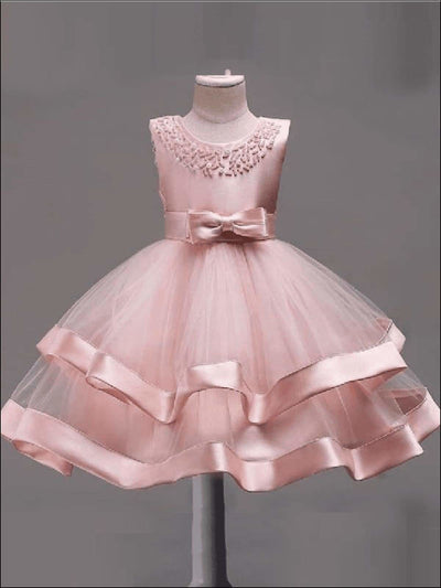 Girls Elegant Pearl Embellished Two Tier Special Occasion Holiday Dress