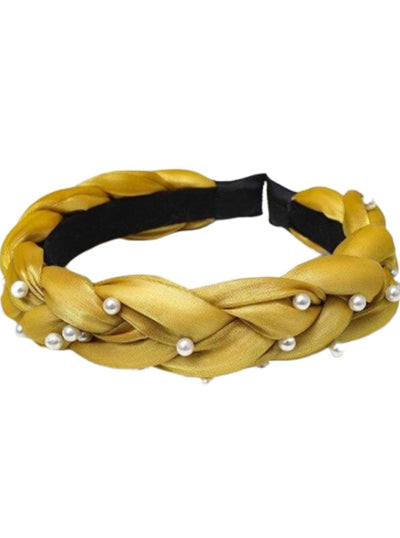 Girls Elegant Pearl Embellished Weave Braid Headband - Yellow - Hair Accessories