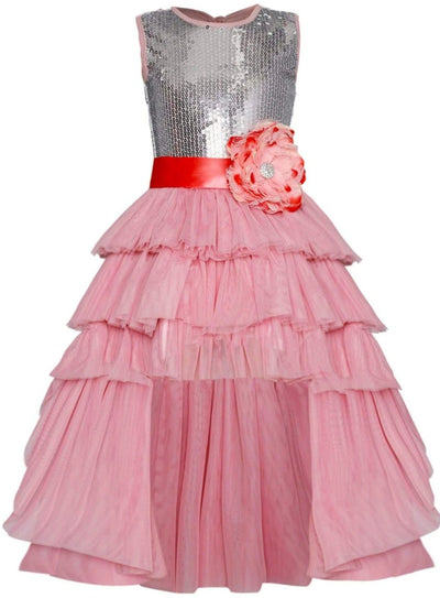 Girls Embellished Ruffled Tiered Hi-Lo Tutu Dress - Dusty Pink / 2T/3T - Girls Spring Dressy Dress