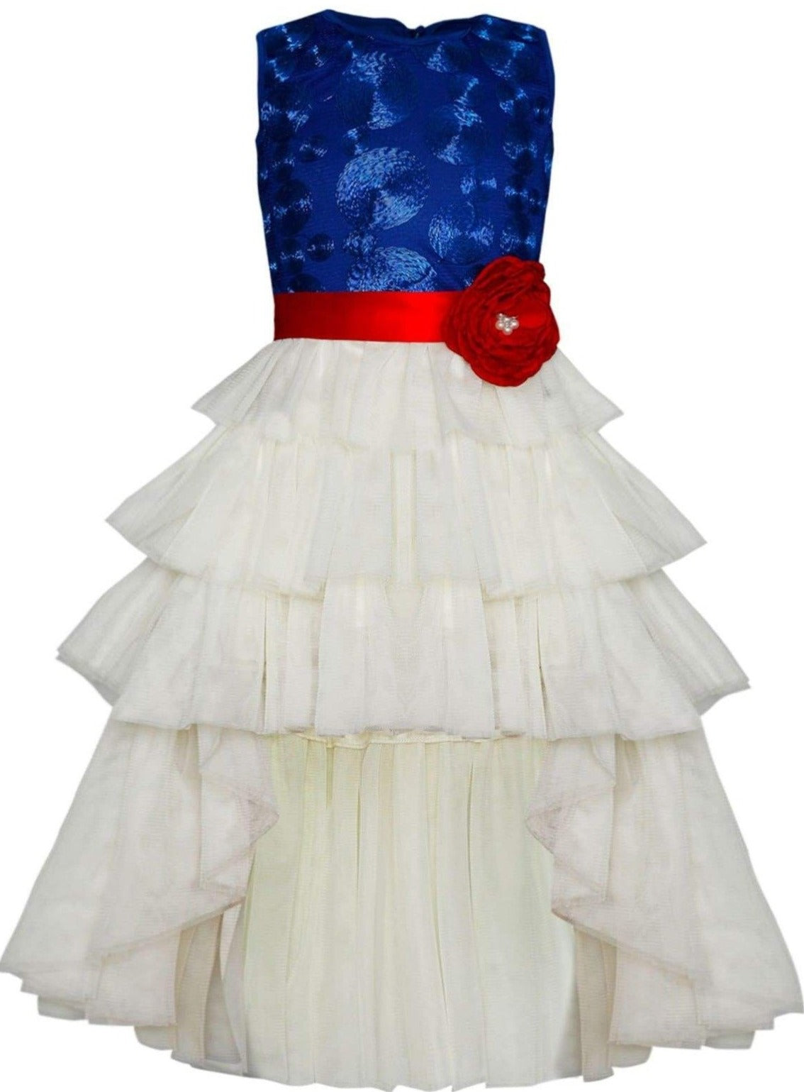 Girls Embellished Ruffled Tiered Hi-Lo Tutu Dress - Ivory / 2T/3T - Girls Spring Dressy Dress