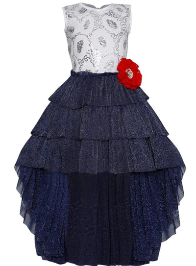 Girls Embellished Ruffled Tiered Hi-Lo Tutu Dress - Navy / 2T/3T - Girls Spring Dressy Dress