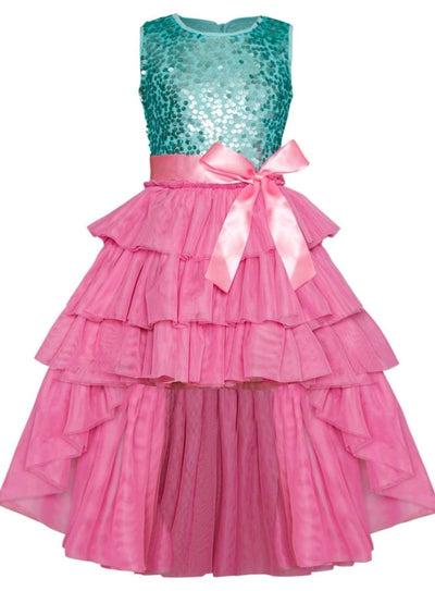 Girls Embellished Ruffled Tiered Hi-Lo Tutu Dress - Pink / 2T/3T - Girls Spring Dressy Dress