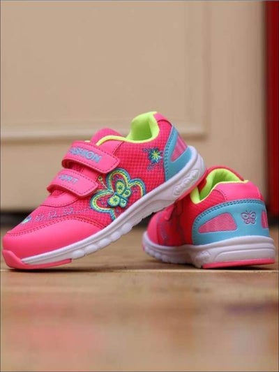 Girls Embroidered Butterfly Velcro Strap Sneakers ( 2 Color Options) - Girls Sneakers