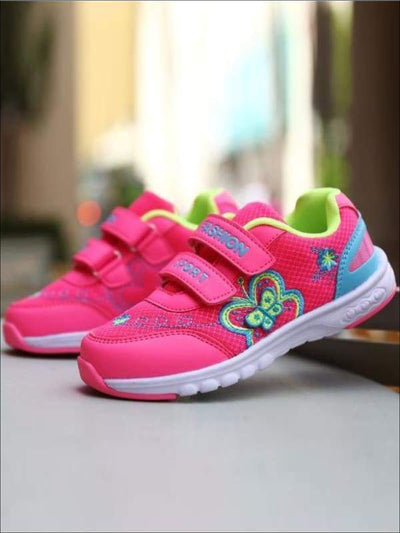 Girls Embroidered Butterfly Velcro Strap Sneakers ( 2 Color Options) - Girls Sneakers