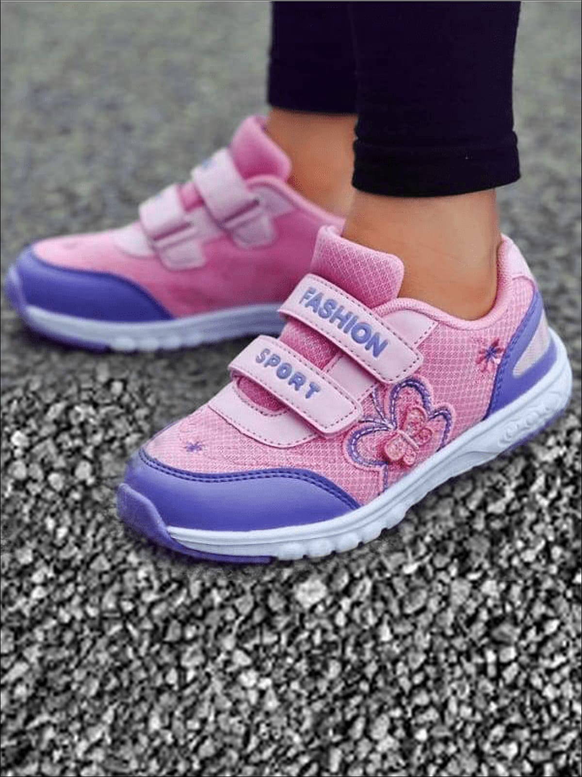 Girls Embroidered Butterfly Velcro Strap Sneakers ( 2 Color Options) - Pink / 1 - Girls Sneakers