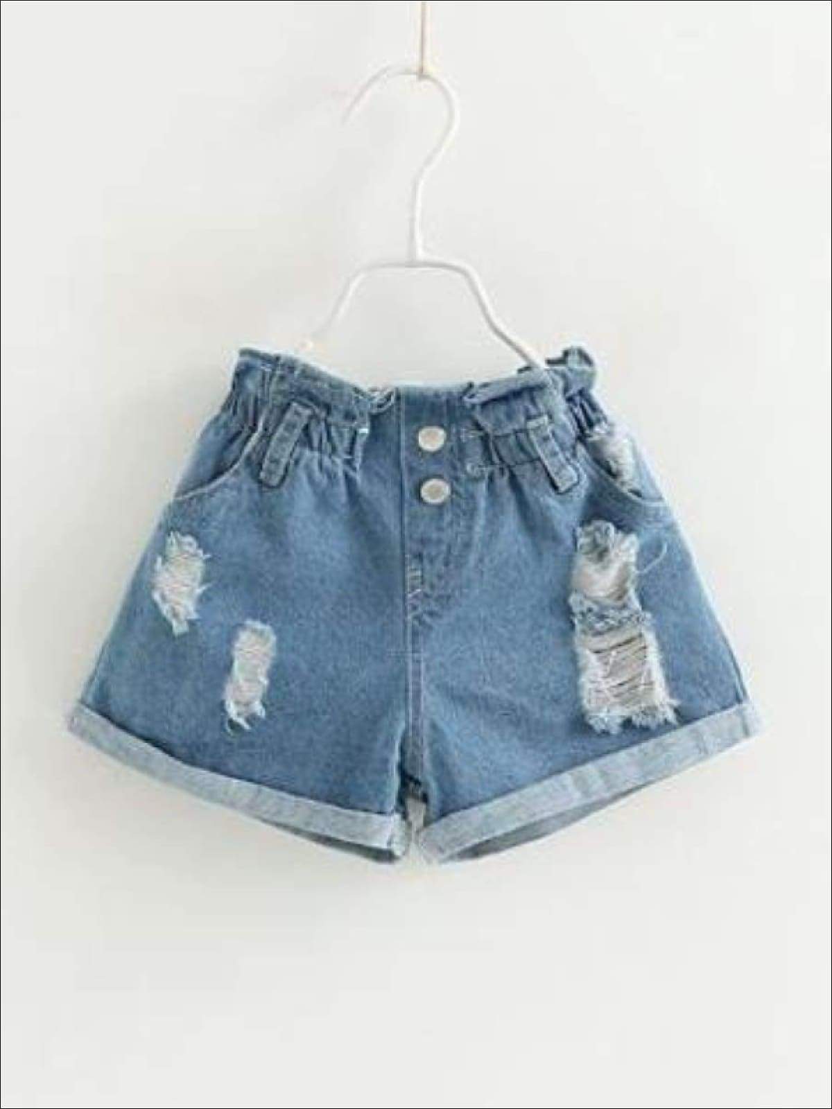 Girls Embroidered Ruffled Tunic & Denim Shorts Set - Casual Spring Set