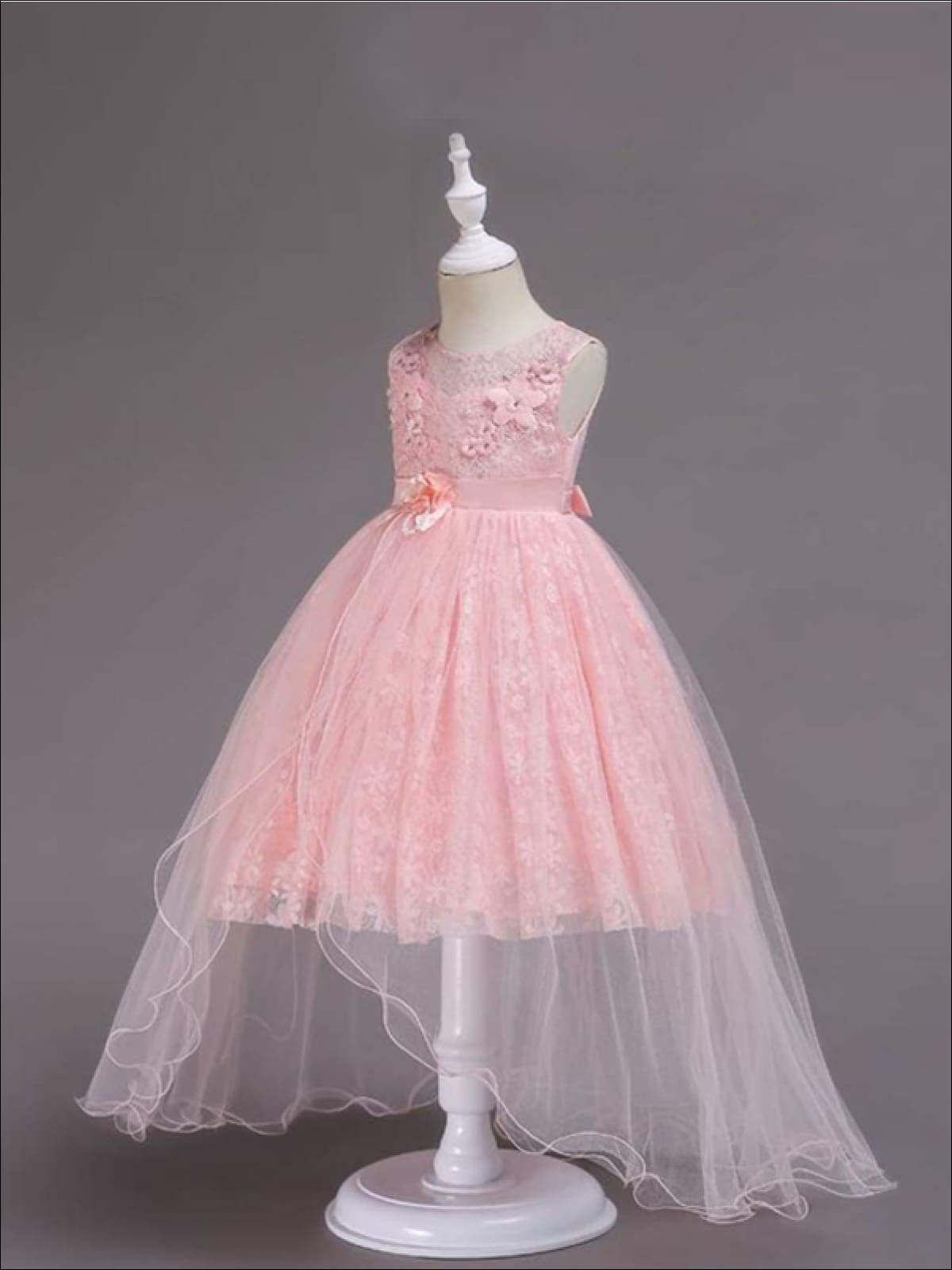 Girls Exquisite Tulle & Lace Floral Applique Holiday Dress - Girls Fall Dressy Dress