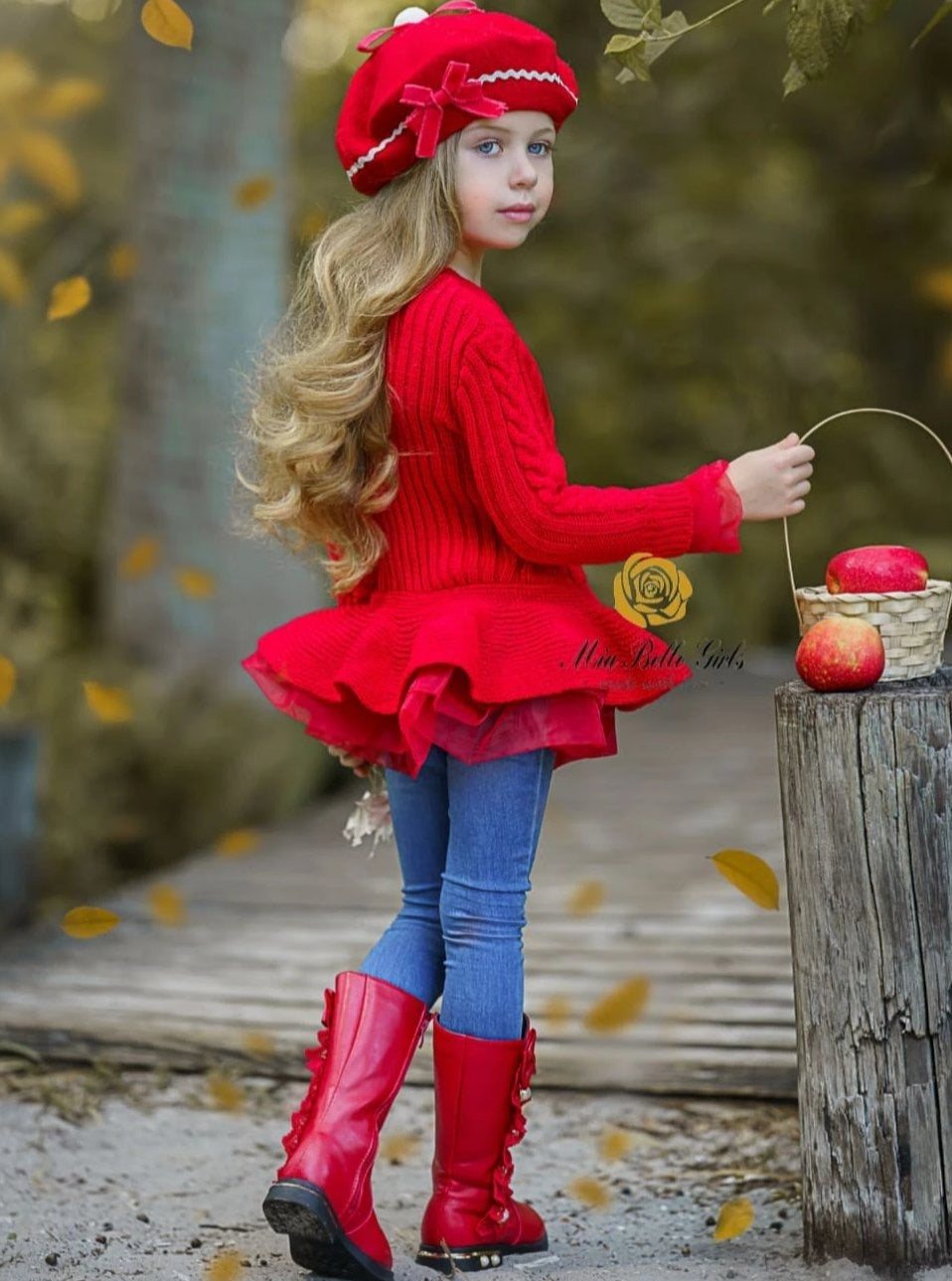 Girl Sweaters | Red Cable Knit Peplum Tutu Sweater | Mia Belle Girls
