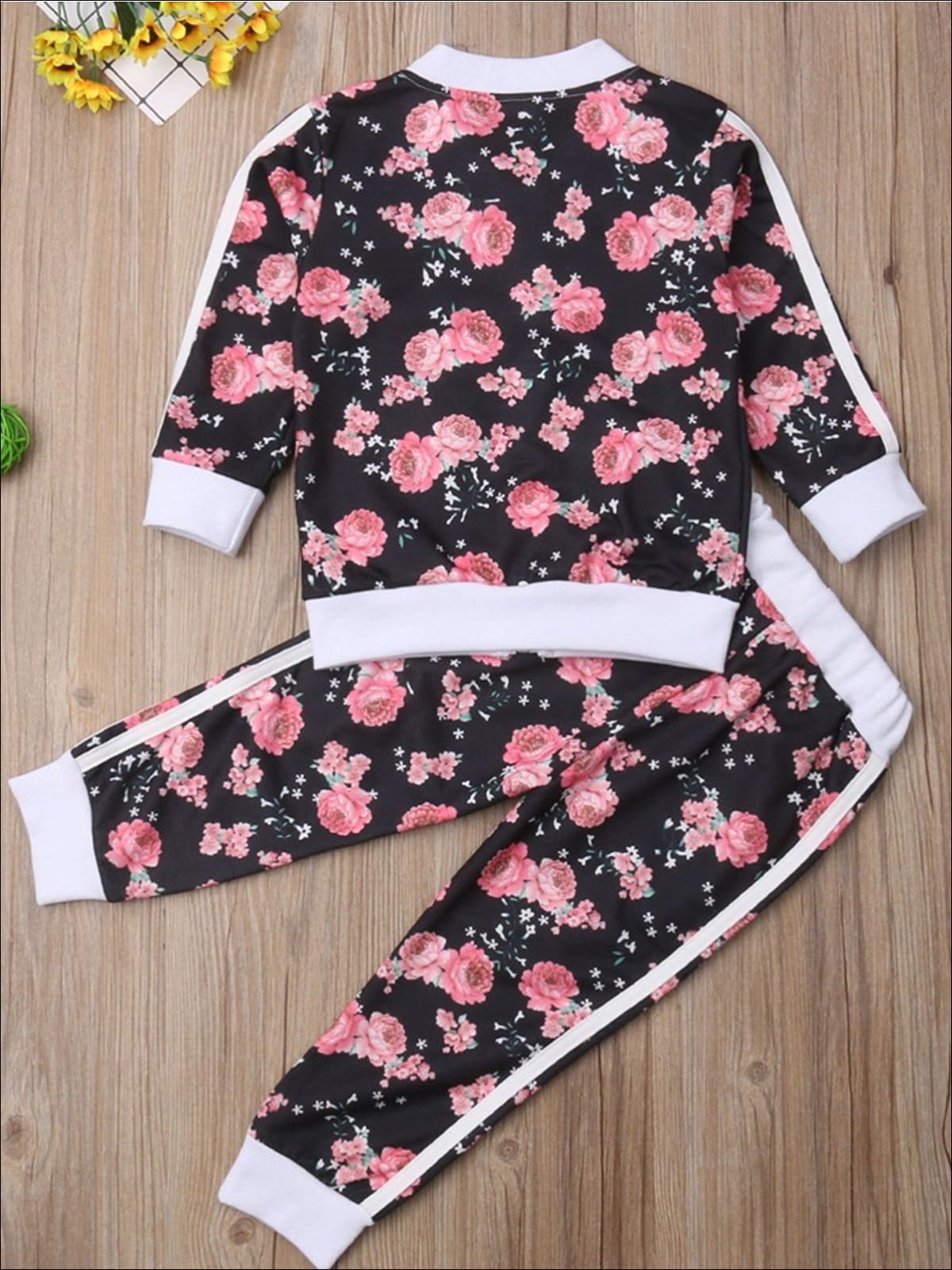 Girls Fall Casual Floral Print Sweatshirt & Jogger Pants Set - Girls Fall Casual Set