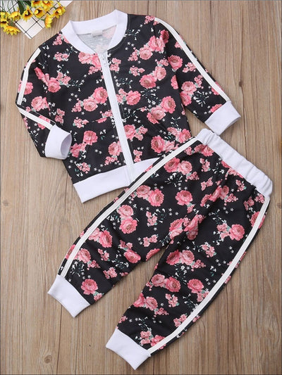 Girls Fall Casual Floral Print Sweatshirt & Jogger Pants Set - 3T - Girls Fall Casual Set