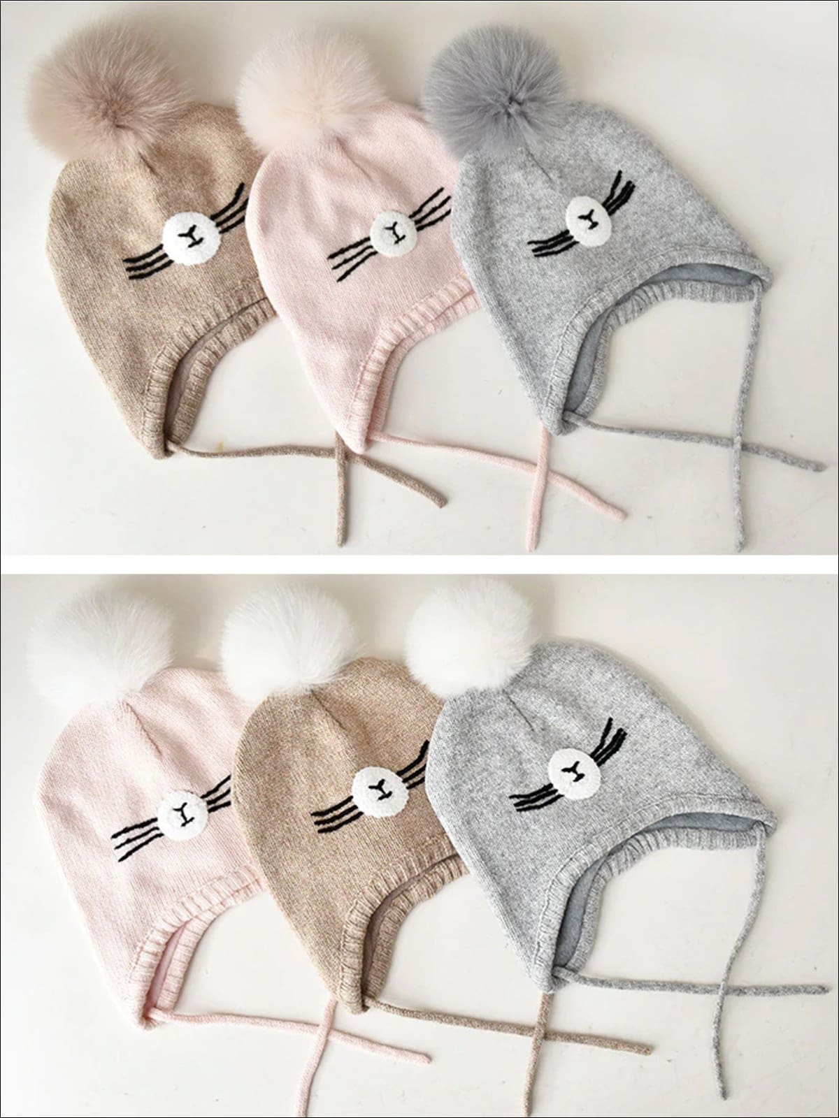 Girls Fall Knit Animal Whisker Pom Pom Beanie ( 6 Style Options) - Girls Hats
