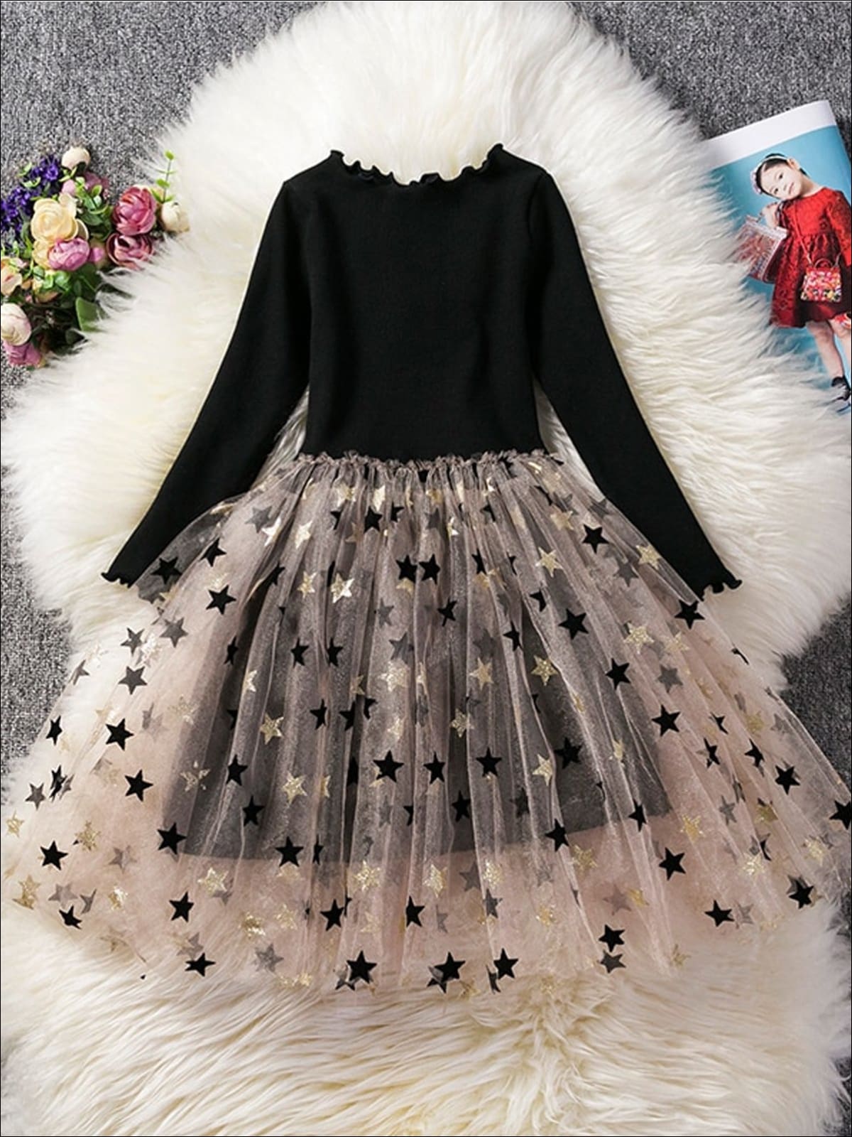 Winter Dressy Dresses | Girls Sequin Star Tulle Sweater Tutu Dress