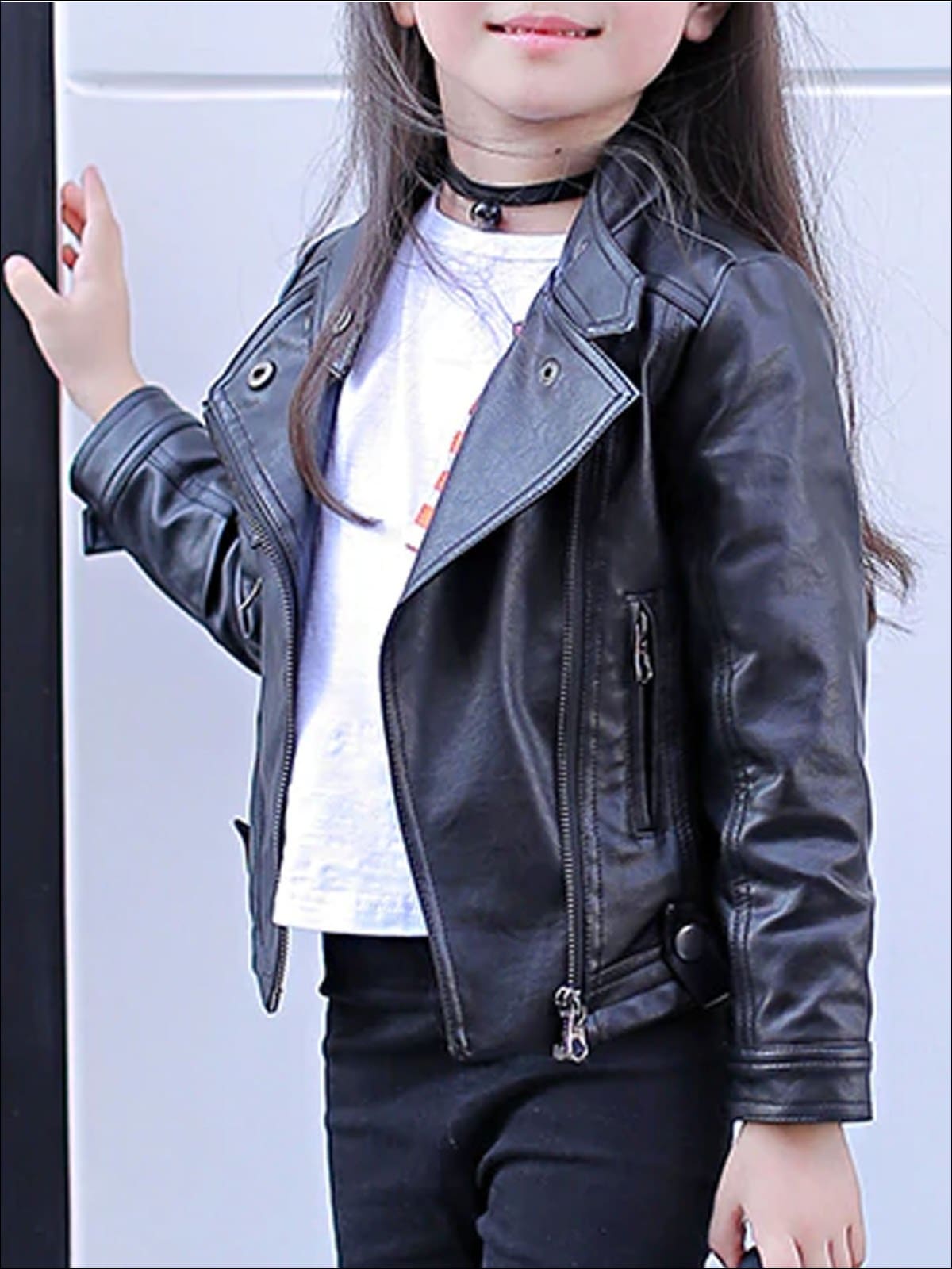 Girls Fall Synthetic Leather Jacket - Black / 4T - Girls Jacket