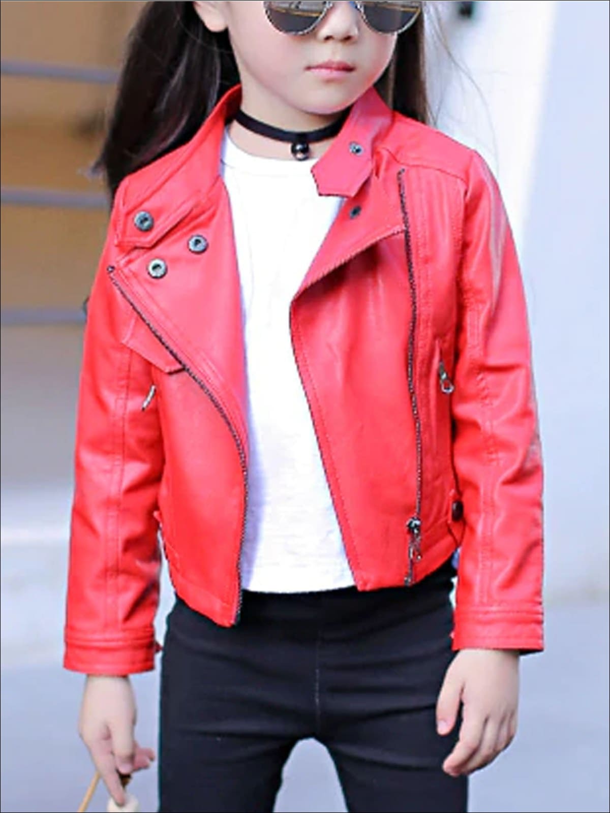 Girls Fall Synthetic Leather Jacket - Red / 4T - Girls Jacket