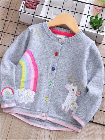 Unicorn Bestie Rainbow Cardigan - Grey / 3T - Girls Sweater
