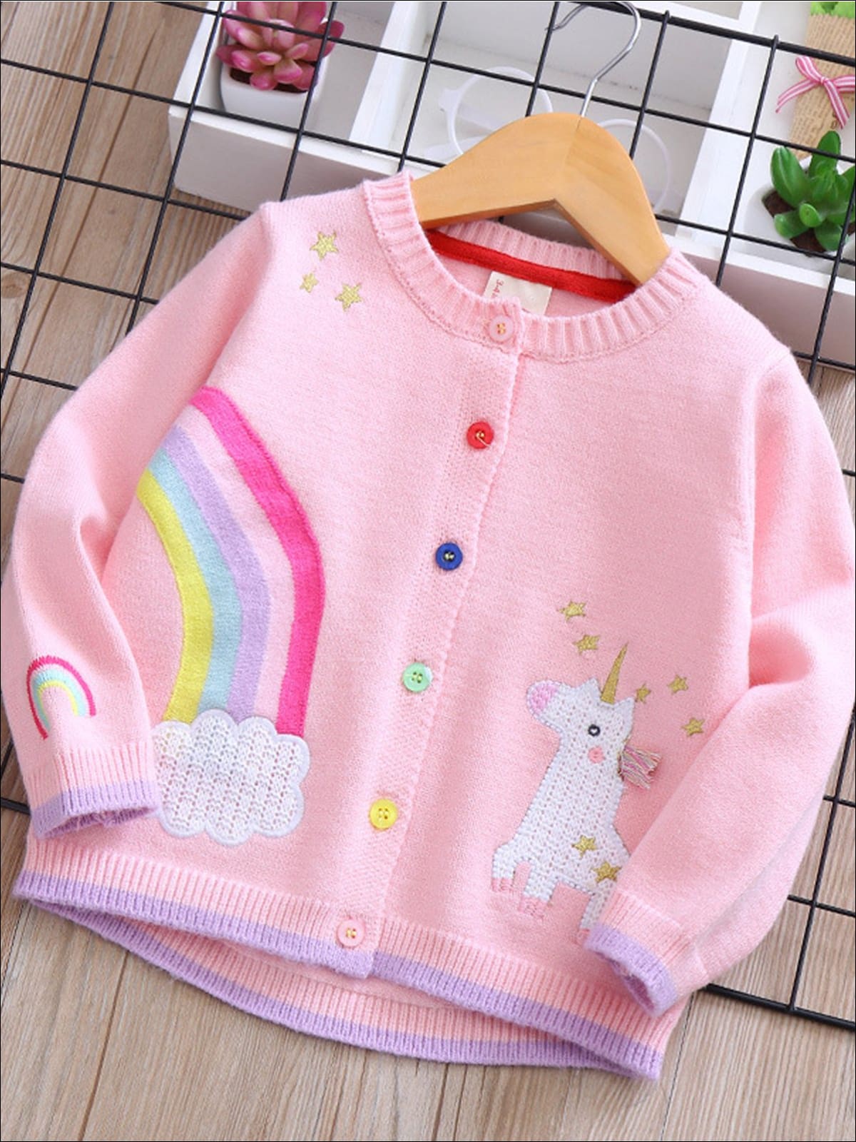 Unicorn Bestie Rainbow Cardigan - Pink / 3T - Girls Sweater