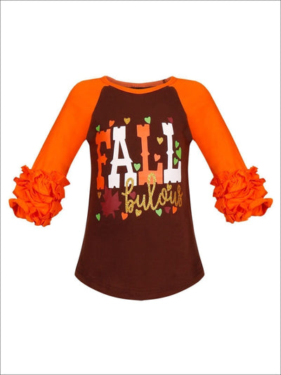 Girls FALLbulous Printed Long Ruffled Sleeve Raglan Top - Orange & Black / S-3T - Fall Graphic Top