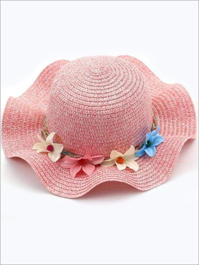 Girls Fashion Straw Hat with Flowers ( 5 colors) - Pink / S - Hats & Caps