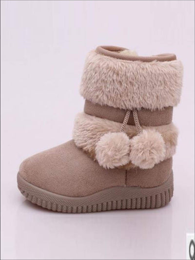 Girls Faux Fur Pom Pom Princess Boots (5 Colors Options) - Beige / 1 - Girls Boots