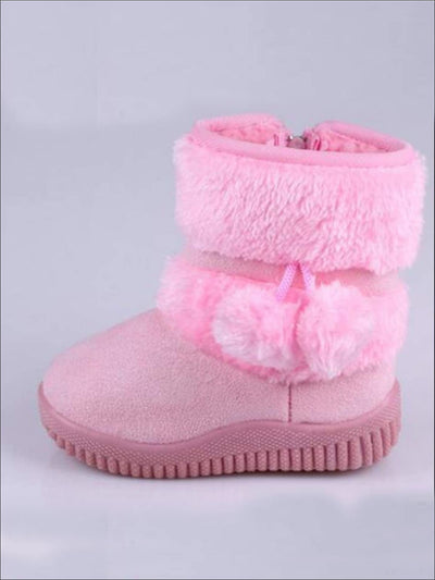 Girls Faux Fur Pom Pom Princess Boots (5 Colors Options) - Pink / 1 - Girls Boots