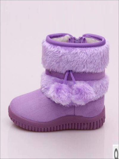 Girls Faux Fur Pom Pom Princess Boots (5 Colors Options) - Purple / 1 - Girls Boots
