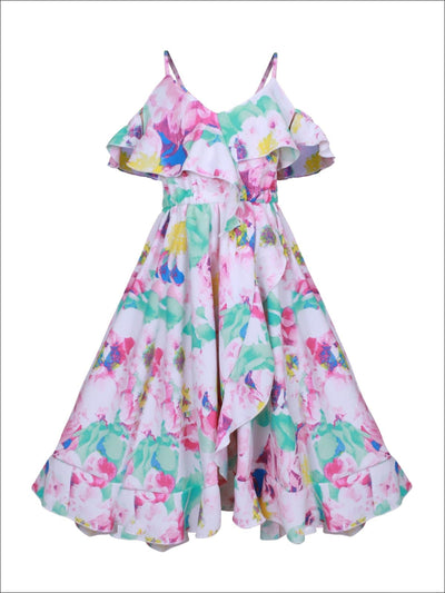 Girls Faux Wrap Polka Dot Off the Shoulder Ruffled Dress - Pink / 2T/3T - Girls Spring Casual Dress