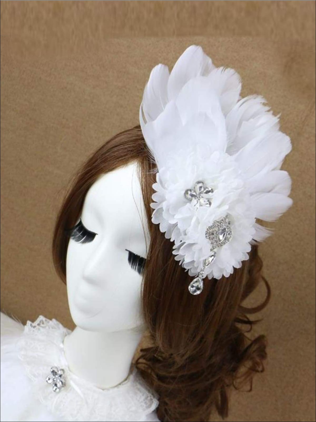 Girls Feather and Flower Rhinestone Applique Swan Headpiece - Hair Accessories
