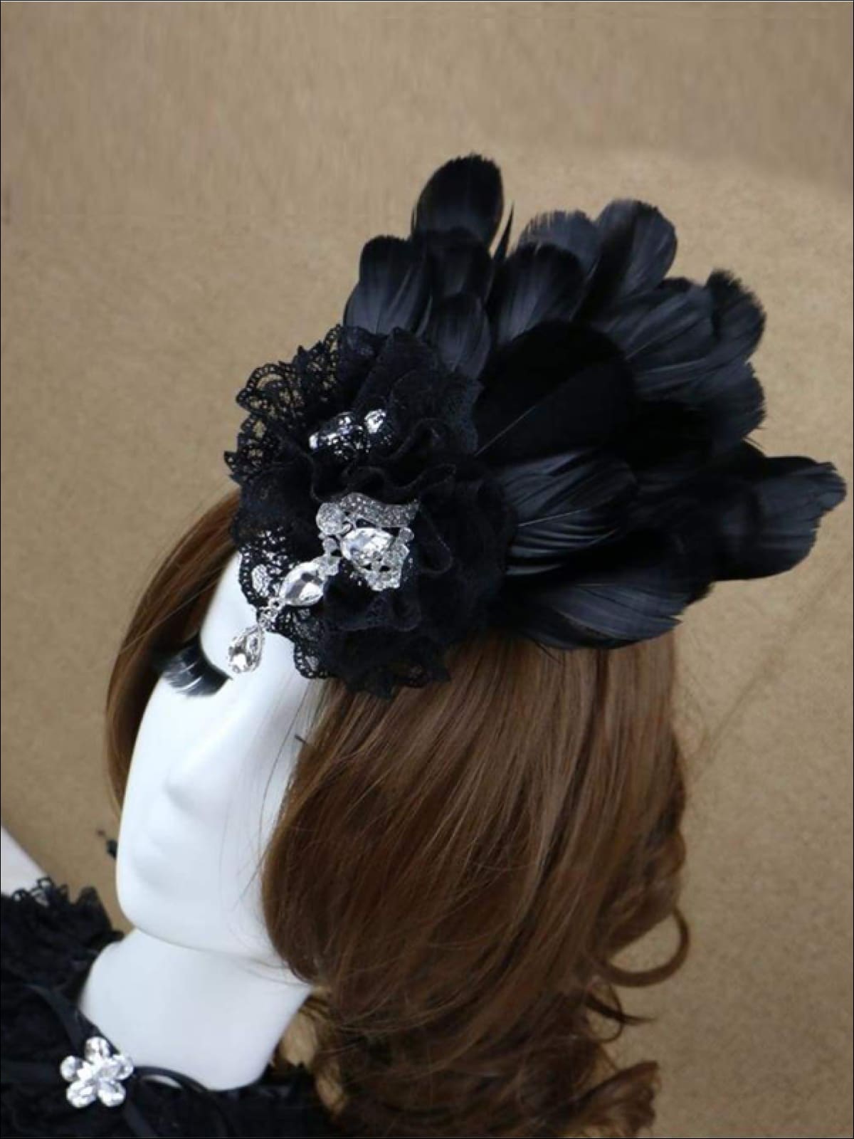 Girls Feather and Flower Rhinestone Applique Swan Headpiece - Hair Accessories