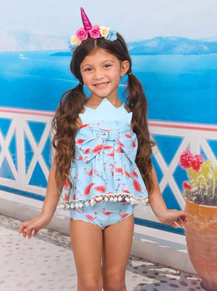 Kids Swimsuits  Girls Flamingo Print Crown Tankini And Shorts Swimsuit –  Mia Belle Girls