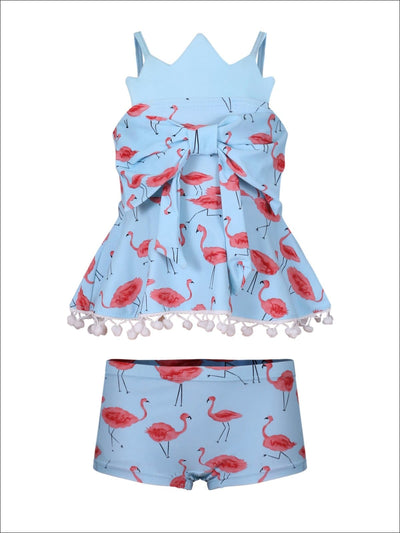 Kids Swimsuits | Girls Flamingo Print Crown Tankini & Shorts Swimsuit