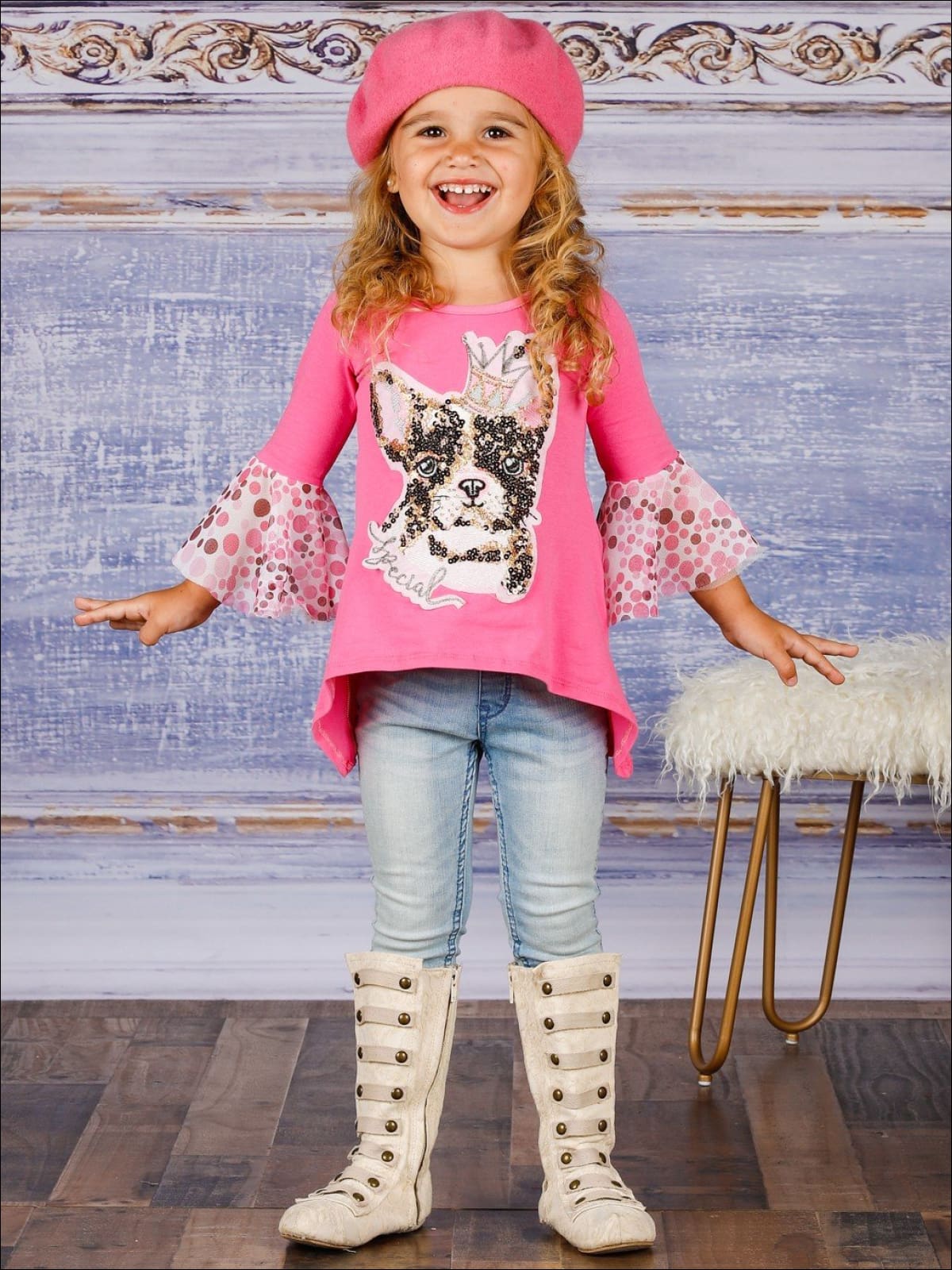 Girls Flared Long Sleeve Hi-Lo Sequin Appliqued Tunic - Girls Spring Top
